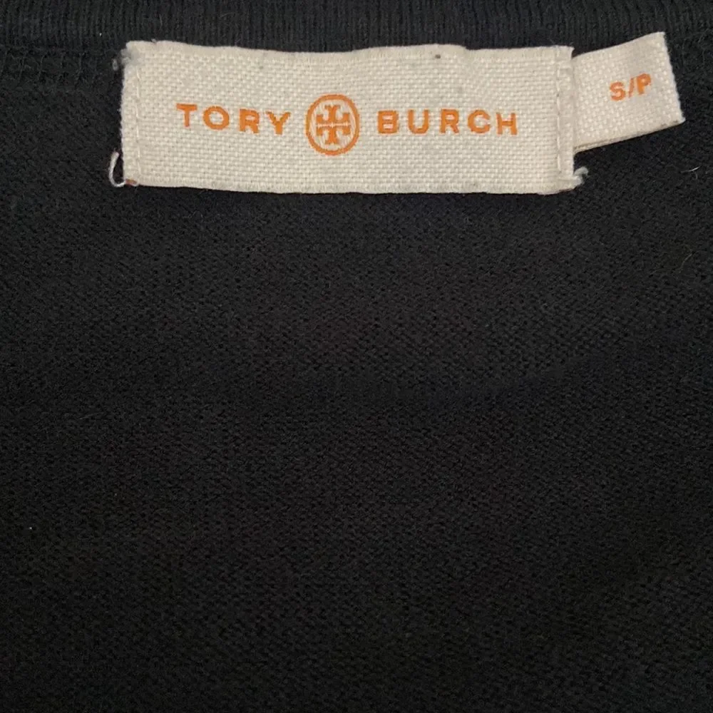 Tory Burch Simone Black Long Sleeve Button Front Cotton Cardigan size S - Picture 6 of 10